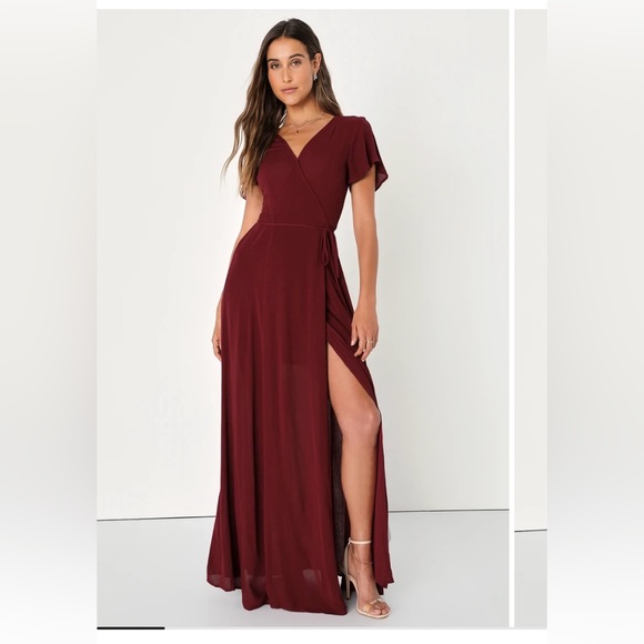 Lulu’s Heart of Marigold Burgundy Wrap Maxi Dress - Picture 1 of 3